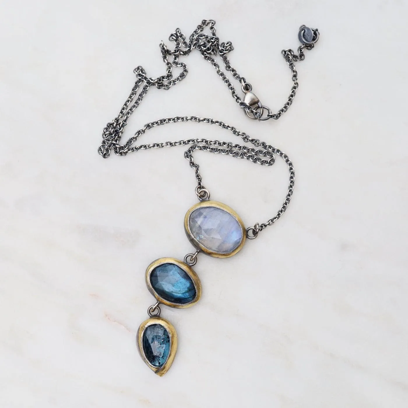 Deep Blue Crescent Rim Drop Necklace