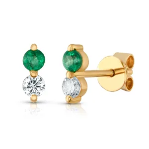 DIAMOND & EMERALD STUDS, 14kt gold