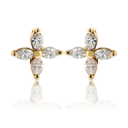 Diamond Marquise Flower Stud Earrings