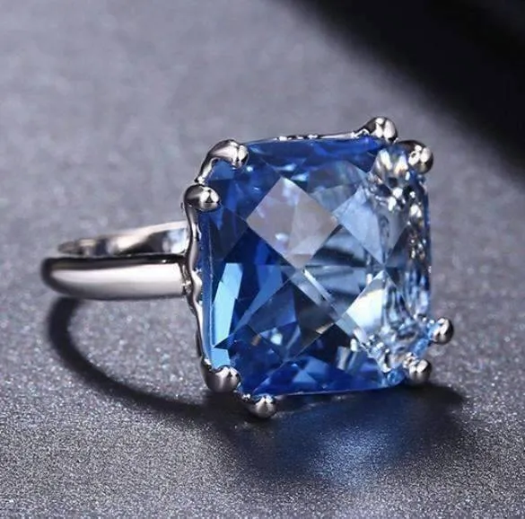 Dreamy Blue Cushion Cut Crystal Cocktail Ring