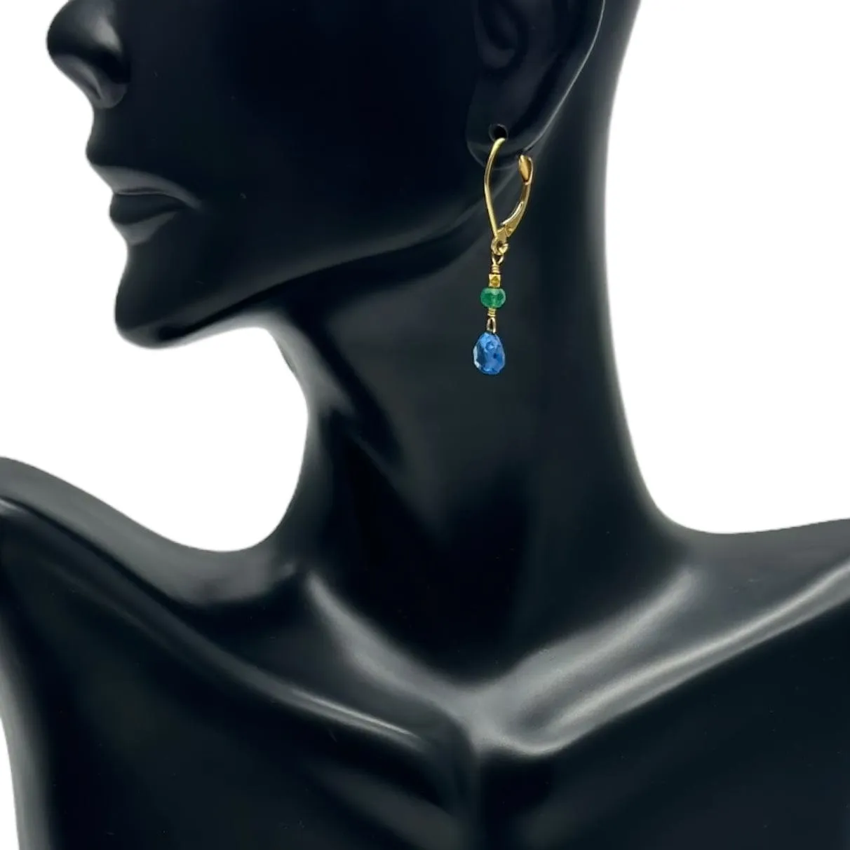 EARRINGS 18K Yellow Gold Emerald & Sapphire Drops