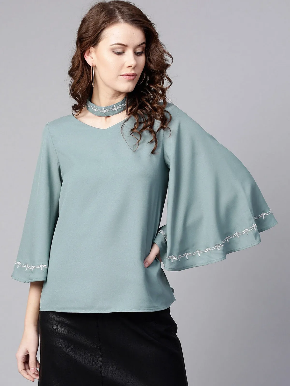 Embroidered Choker Neck Top