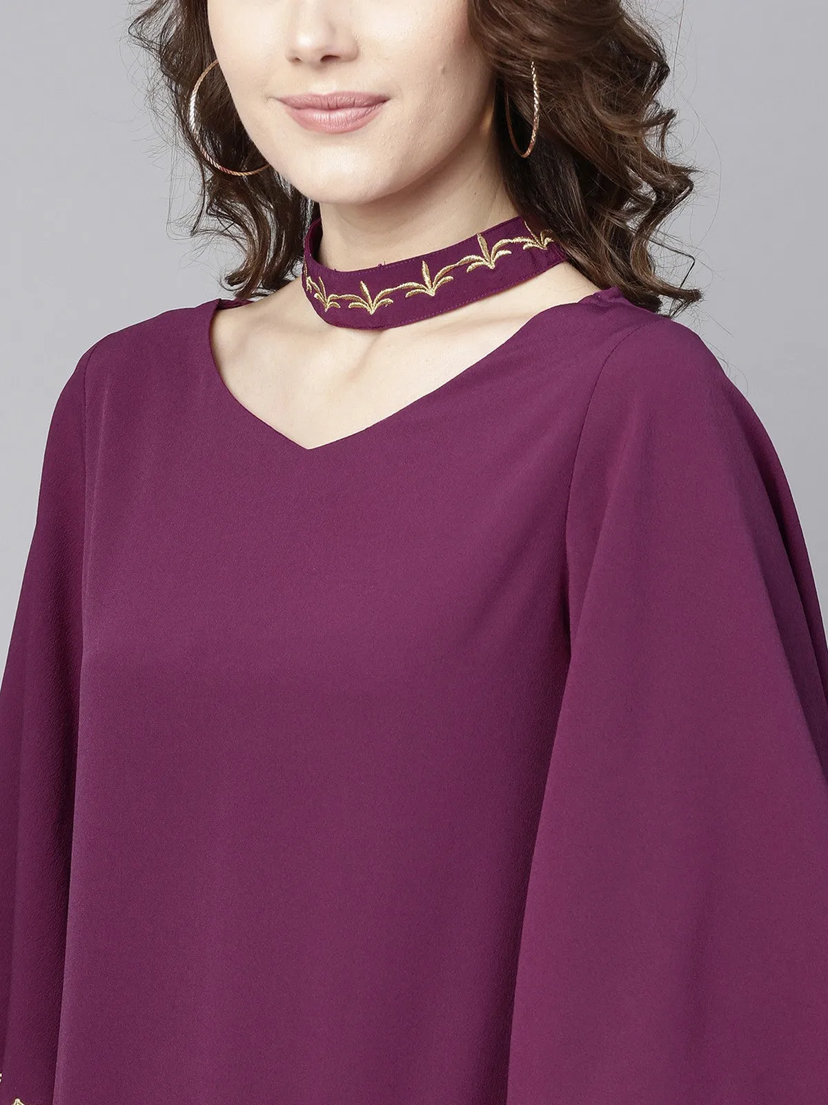 Embroidered Choker Neck Top