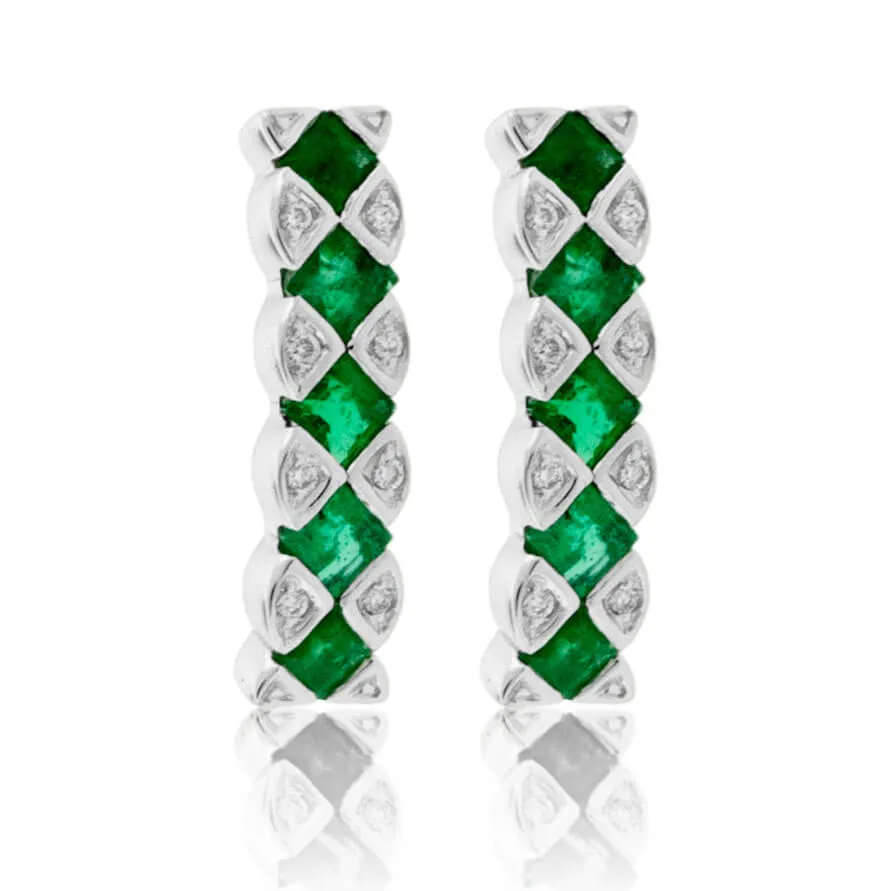 Emerald & Diamond Lined Drop Earrings