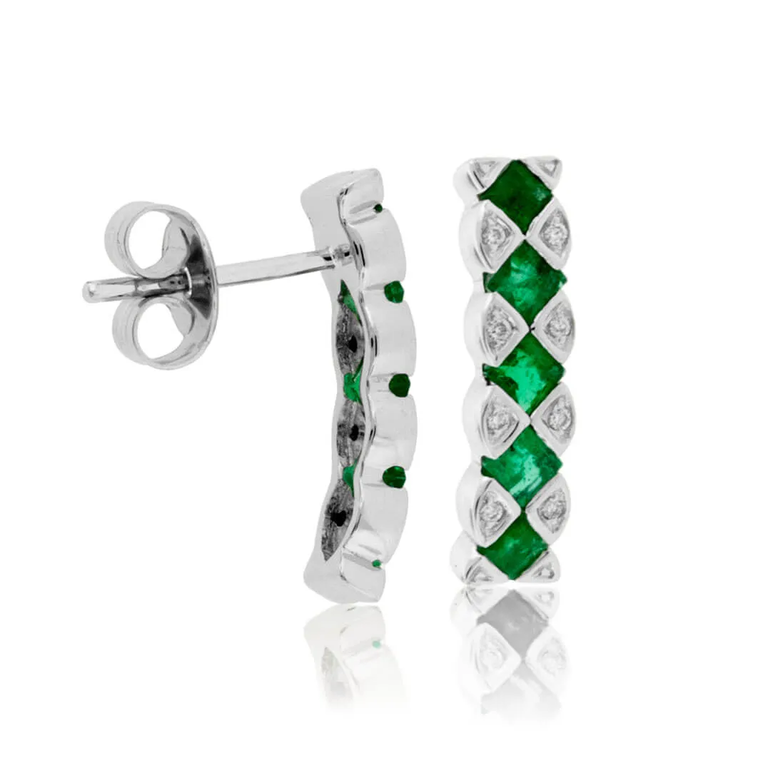 Emerald & Diamond Lined Drop Earrings