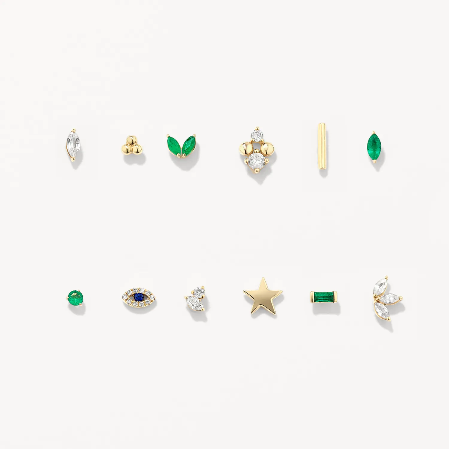 Emerald Baguette Helix Single Stud Earring in 10k Gold