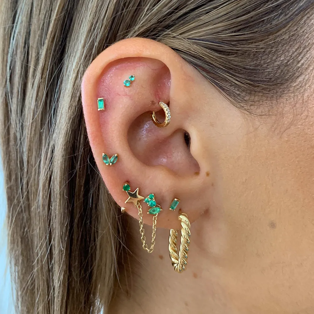 Emerald Baguette Helix Single Stud Earring in 10k Gold