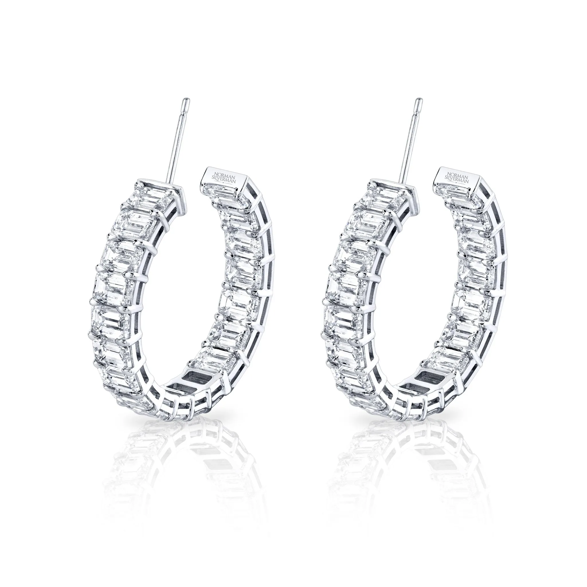 Emerald Cut Hoop Earrings in 18k White Gold