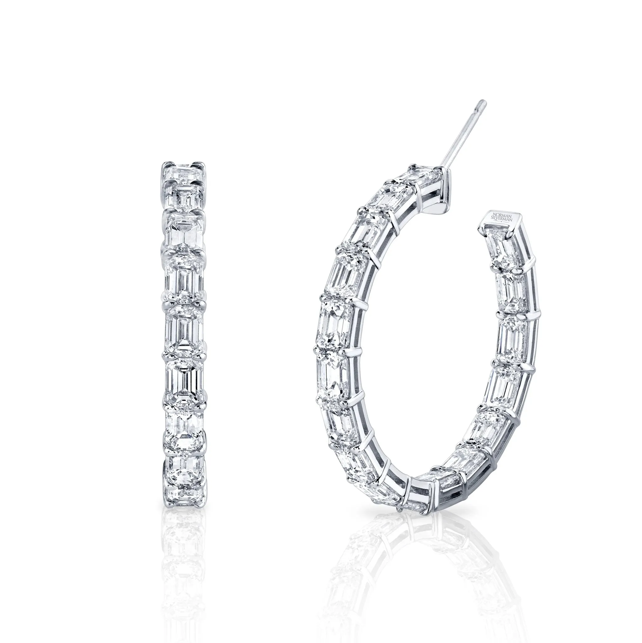 Emerald Cut Hoop Earrings in 18k White Gold