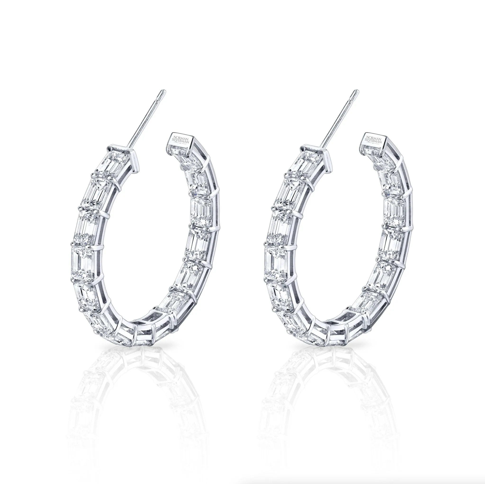 Emerald Cut Hoop Earrings in 18k White Gold