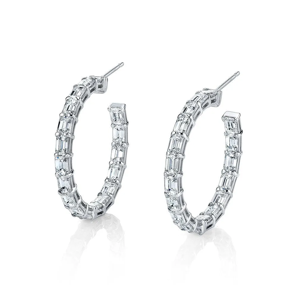 Emerald Cut Hoop Earrings in 18k White Gold