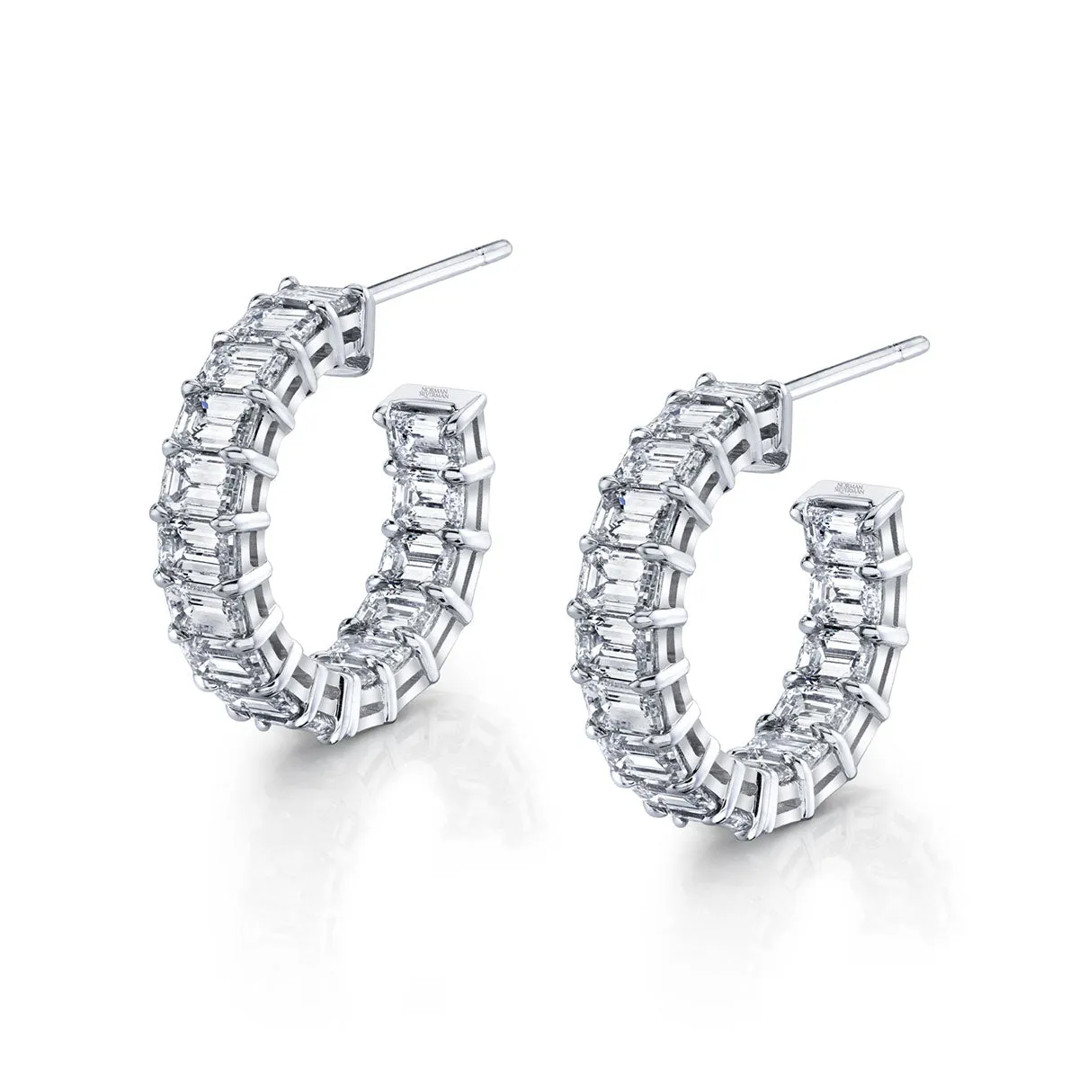 Emerald Cut Hoop Earrings in 18k White Gold