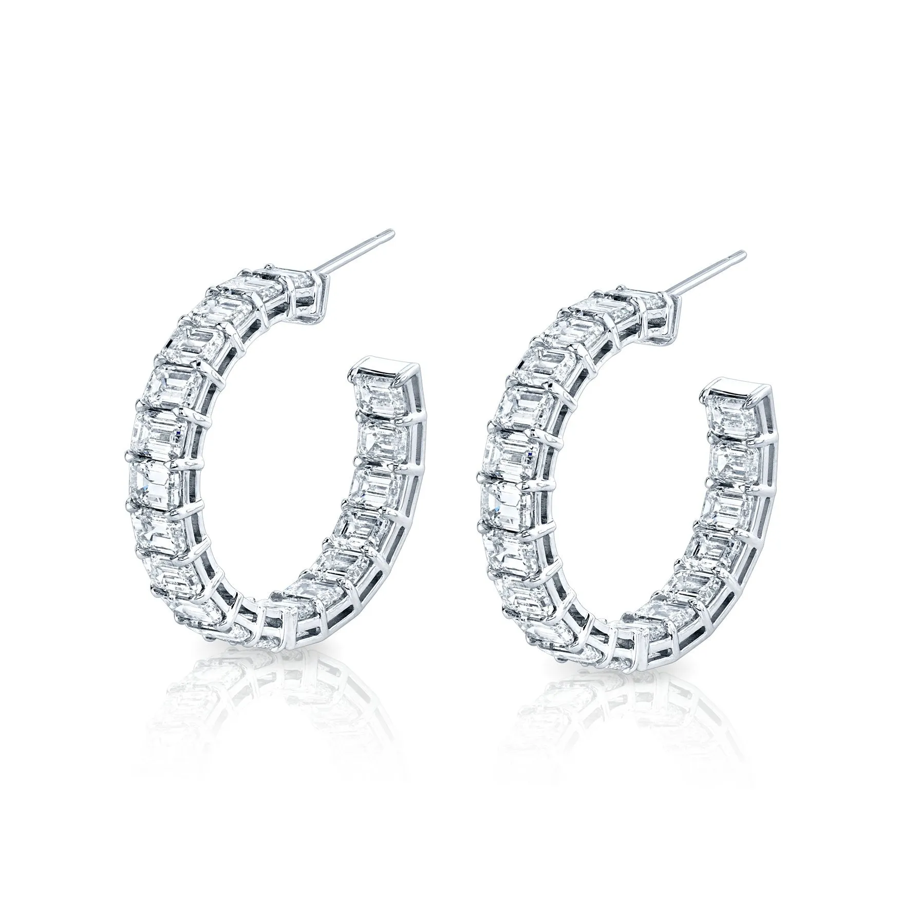 Emerald Cut Hoop Earrings in 18k White Gold