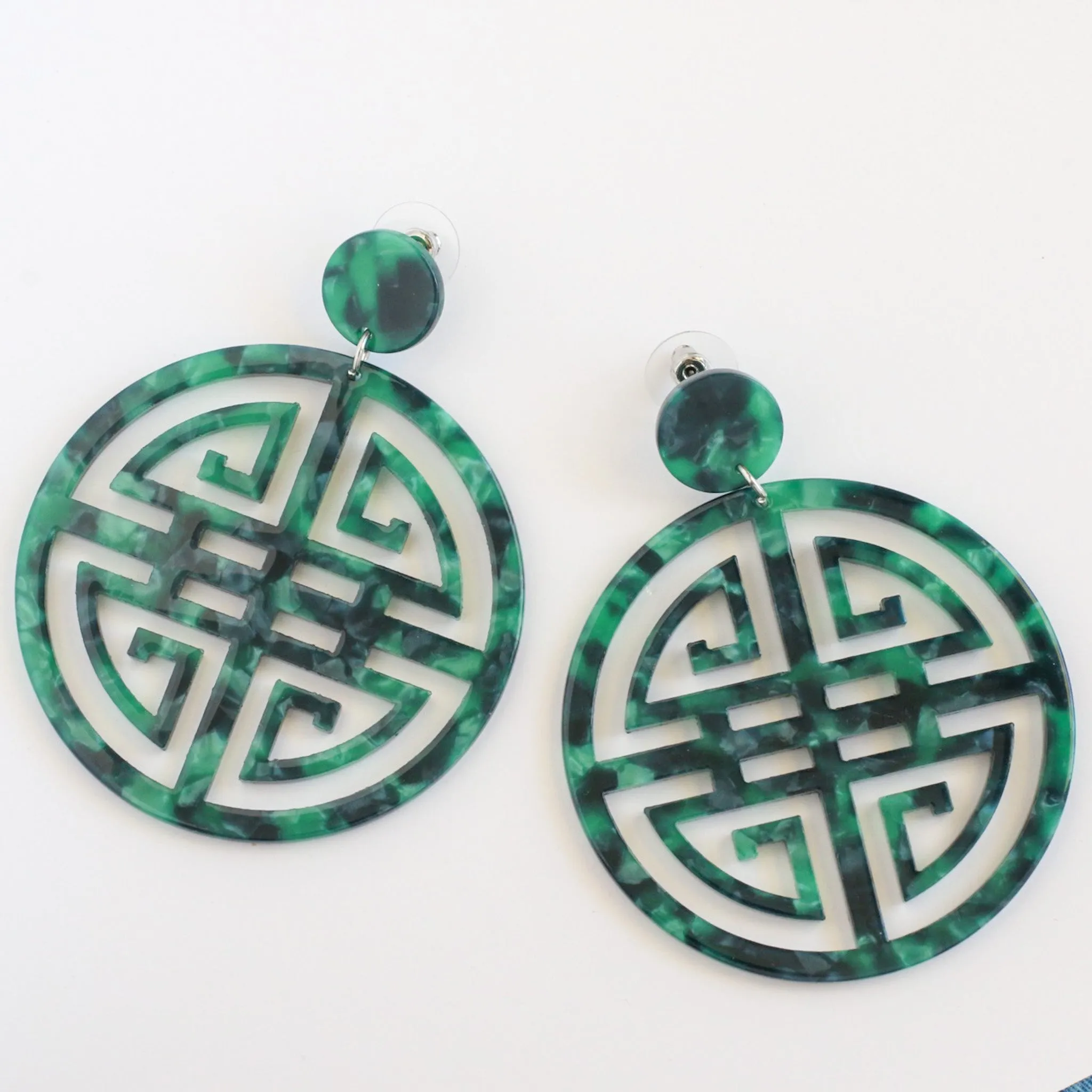 Emerald Marbled Prosperity Acrylic Earrings