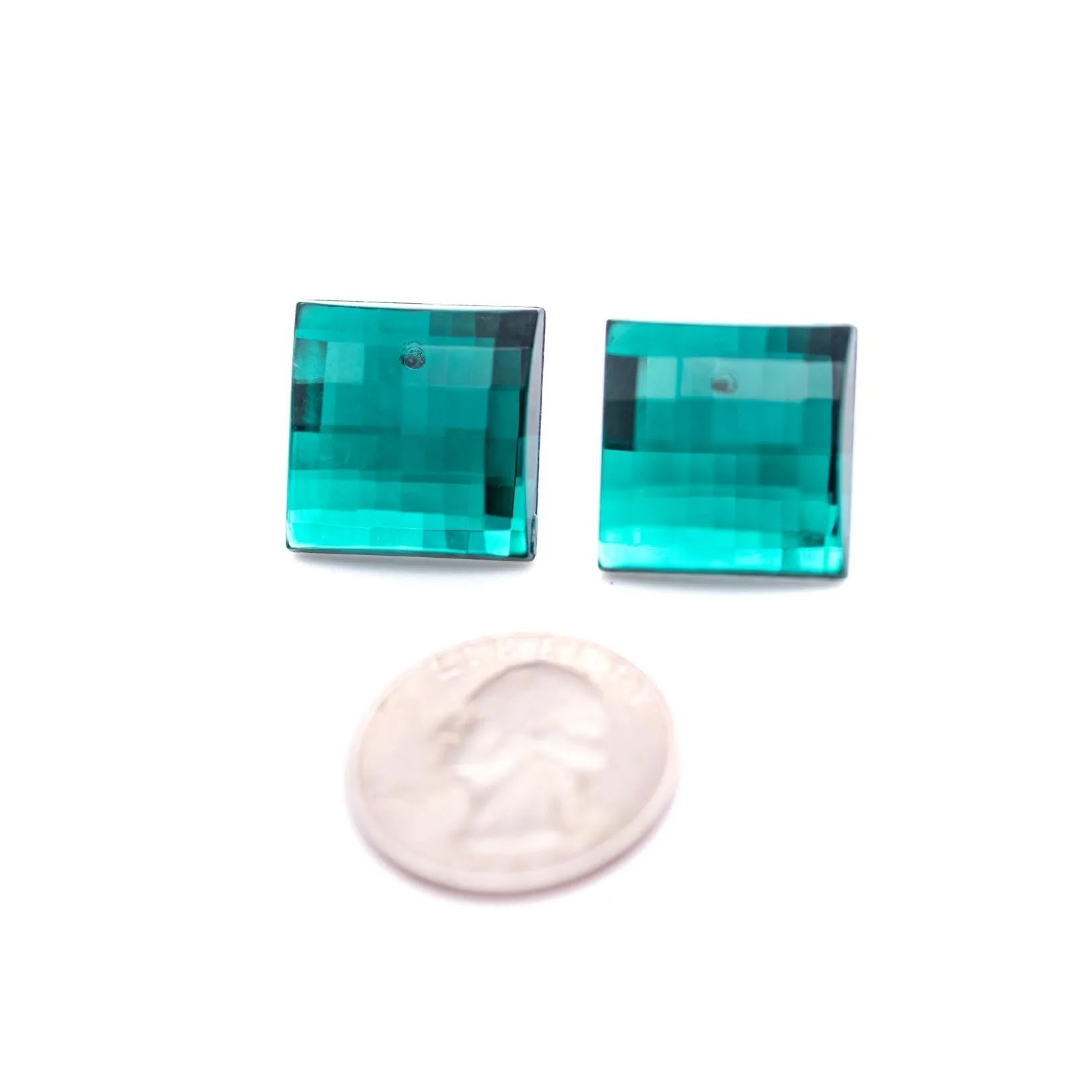 Emerald Quilted Facet Square Shine-On Stud Earrings