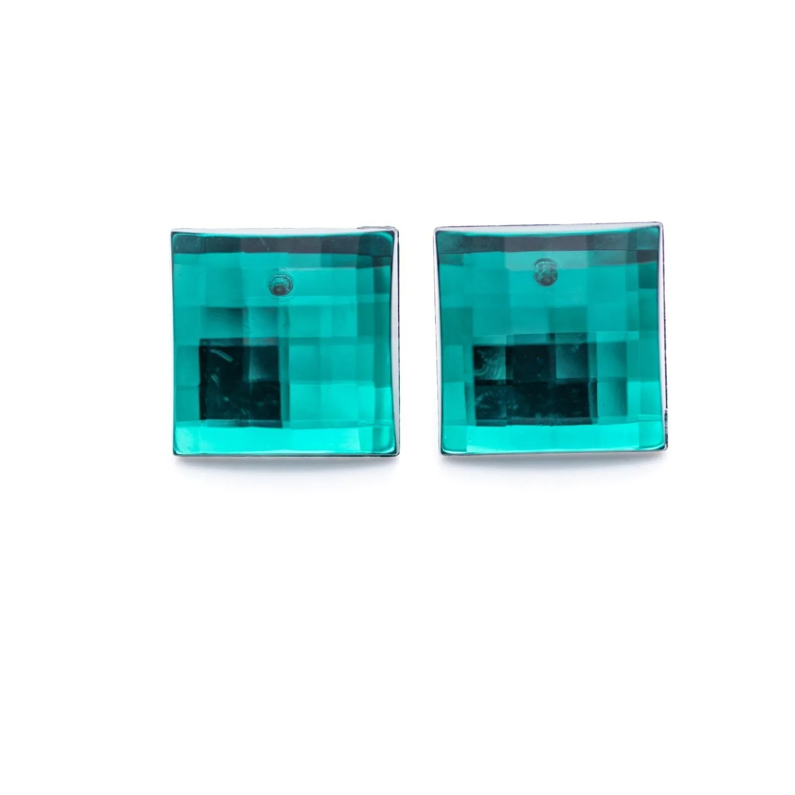 Emerald Quilted Facet Square Shine-On Stud Earrings