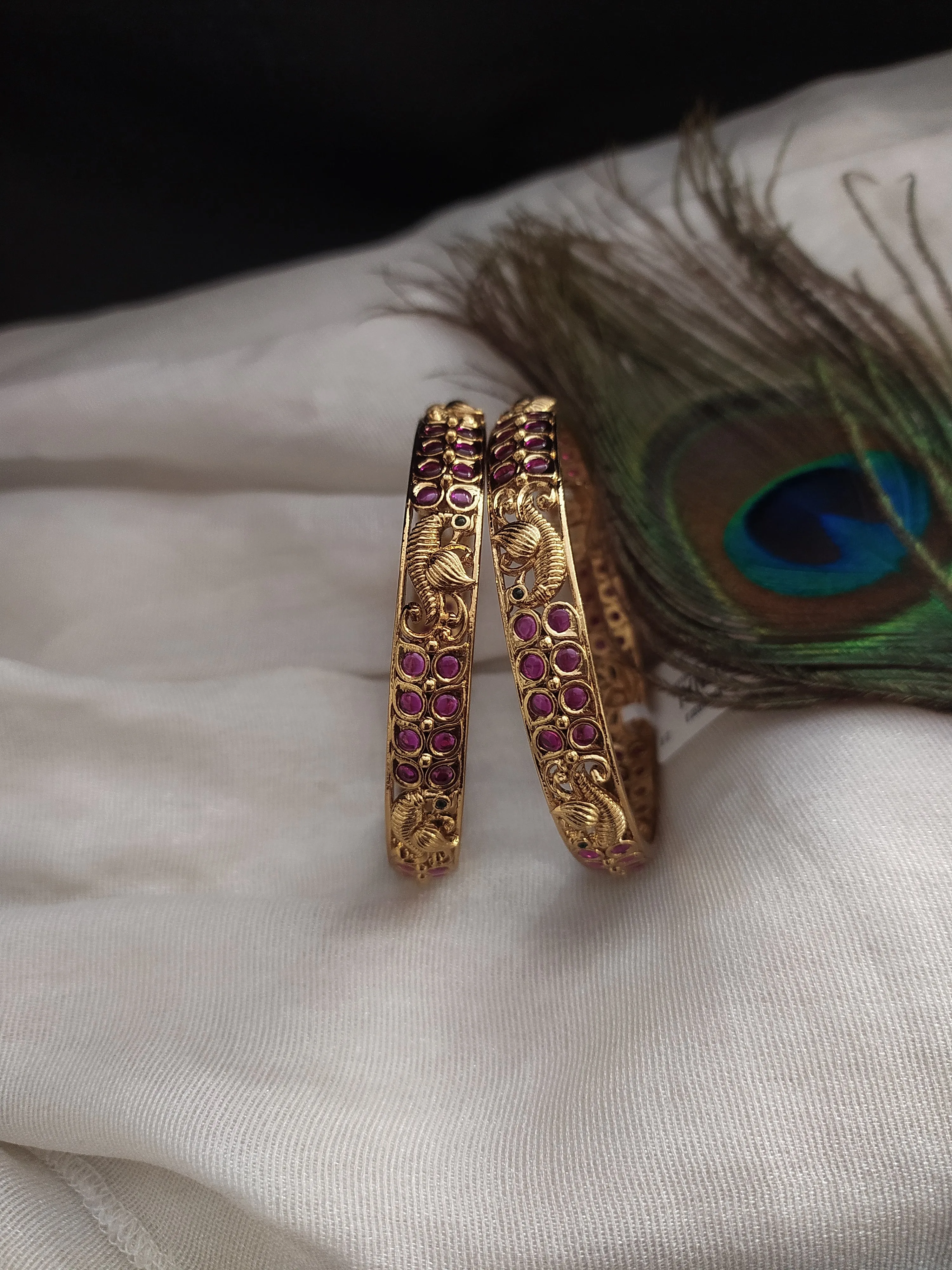 Enchanting Antique Peacock Design Ruby Kemp Bangles