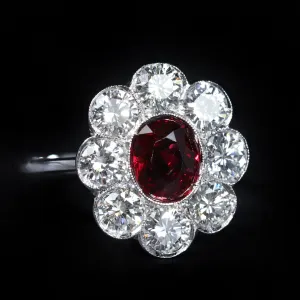 Estate 18K White Gold 1.00 Carat Ruby and Diamond Ring