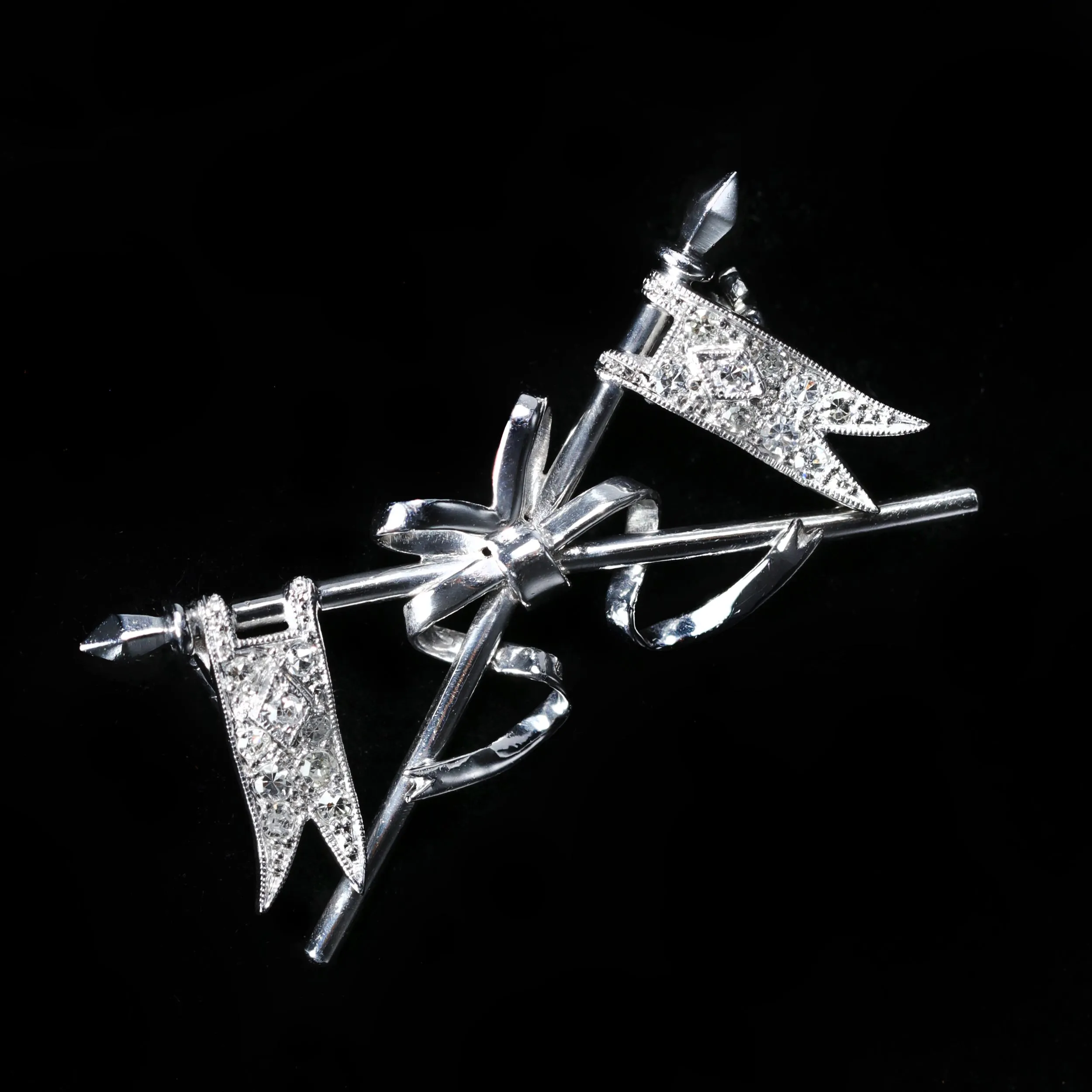 Estate Platinum Diamond Pennon Flag Brooch