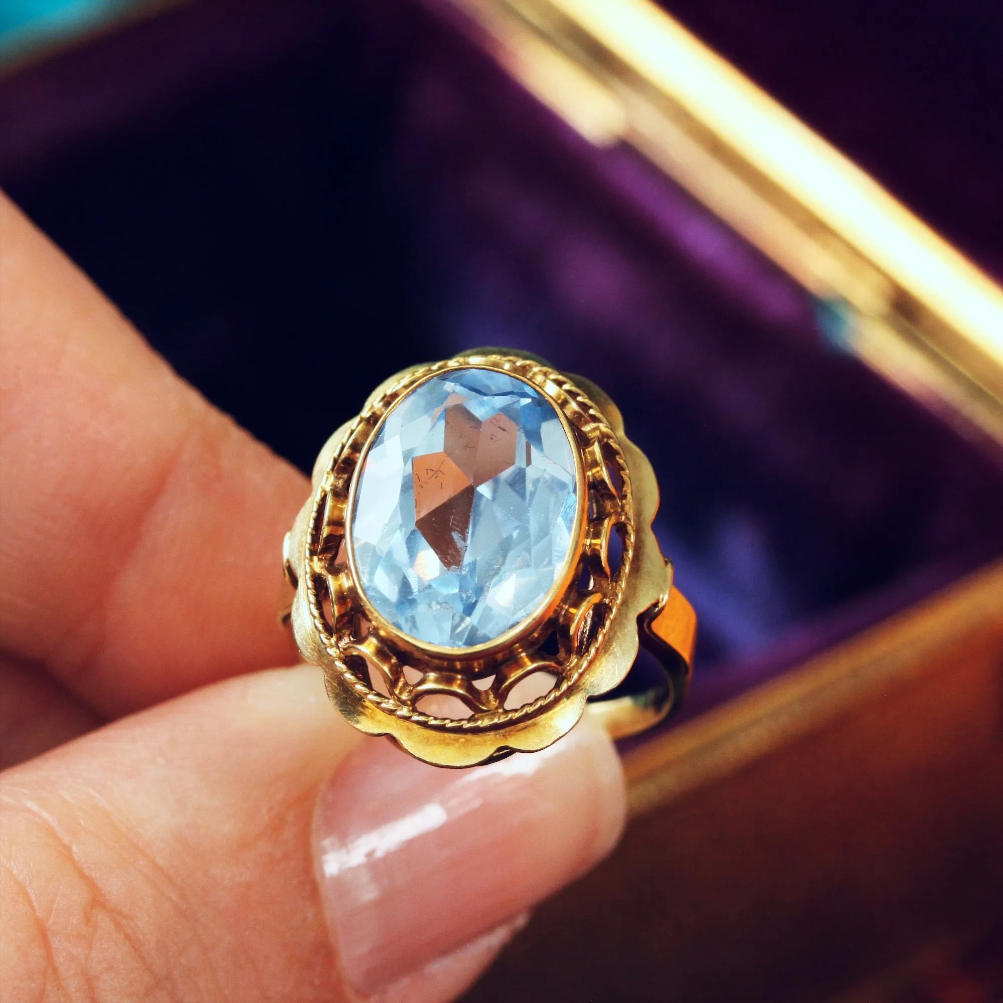 Fancy Vintage Blue Spinel Cocktail Ring