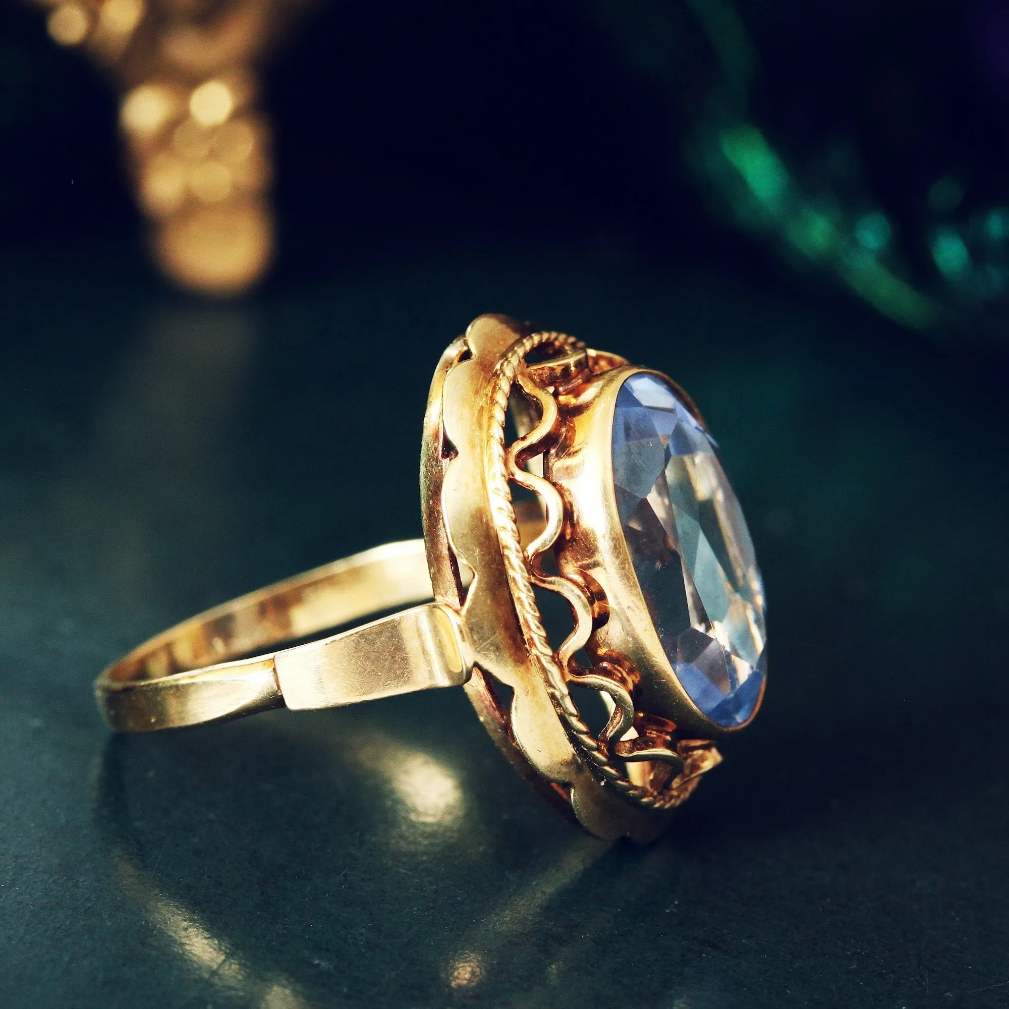 Fancy Vintage Blue Spinel Cocktail Ring