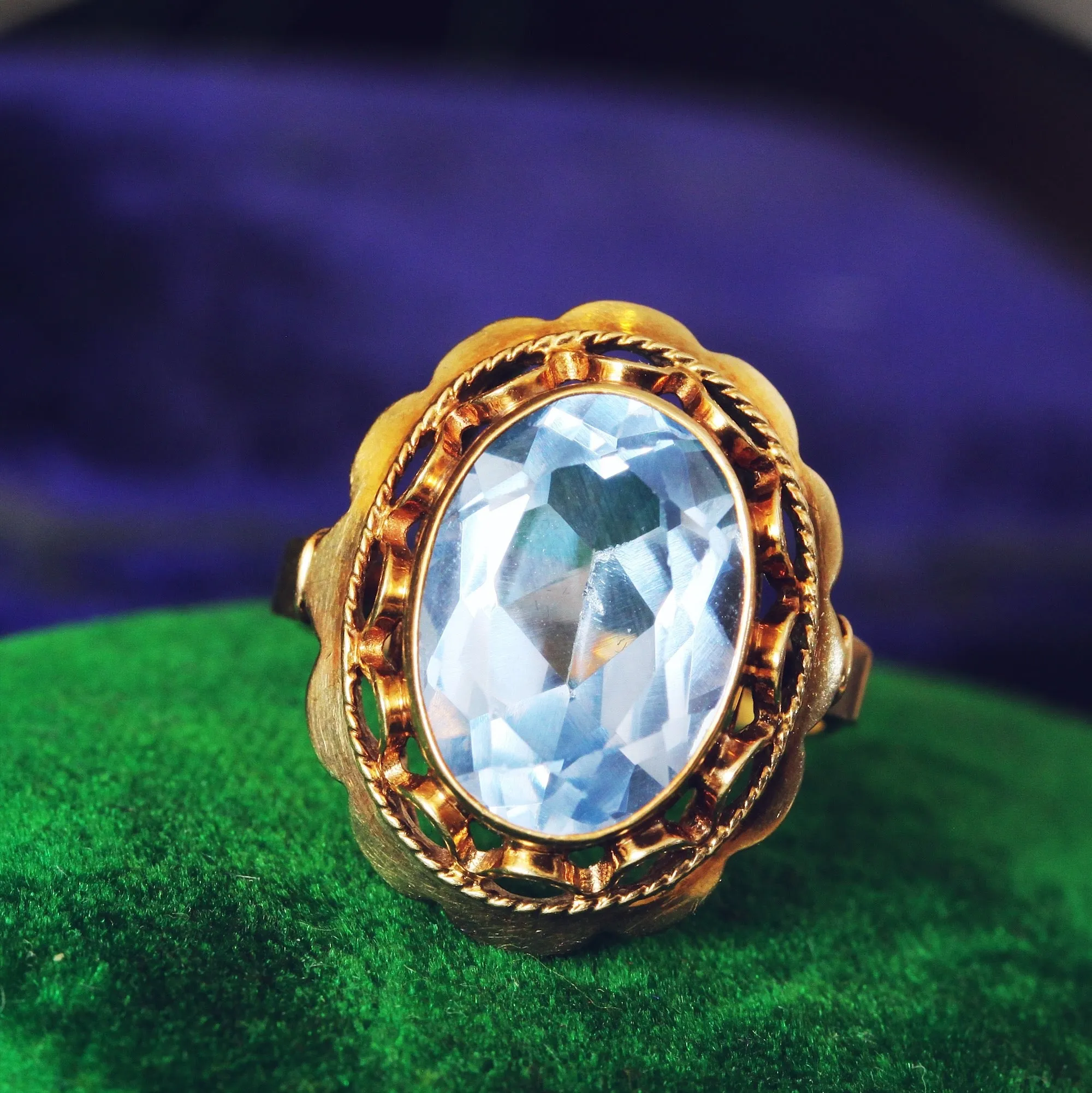 Fancy Vintage Blue Spinel Cocktail Ring