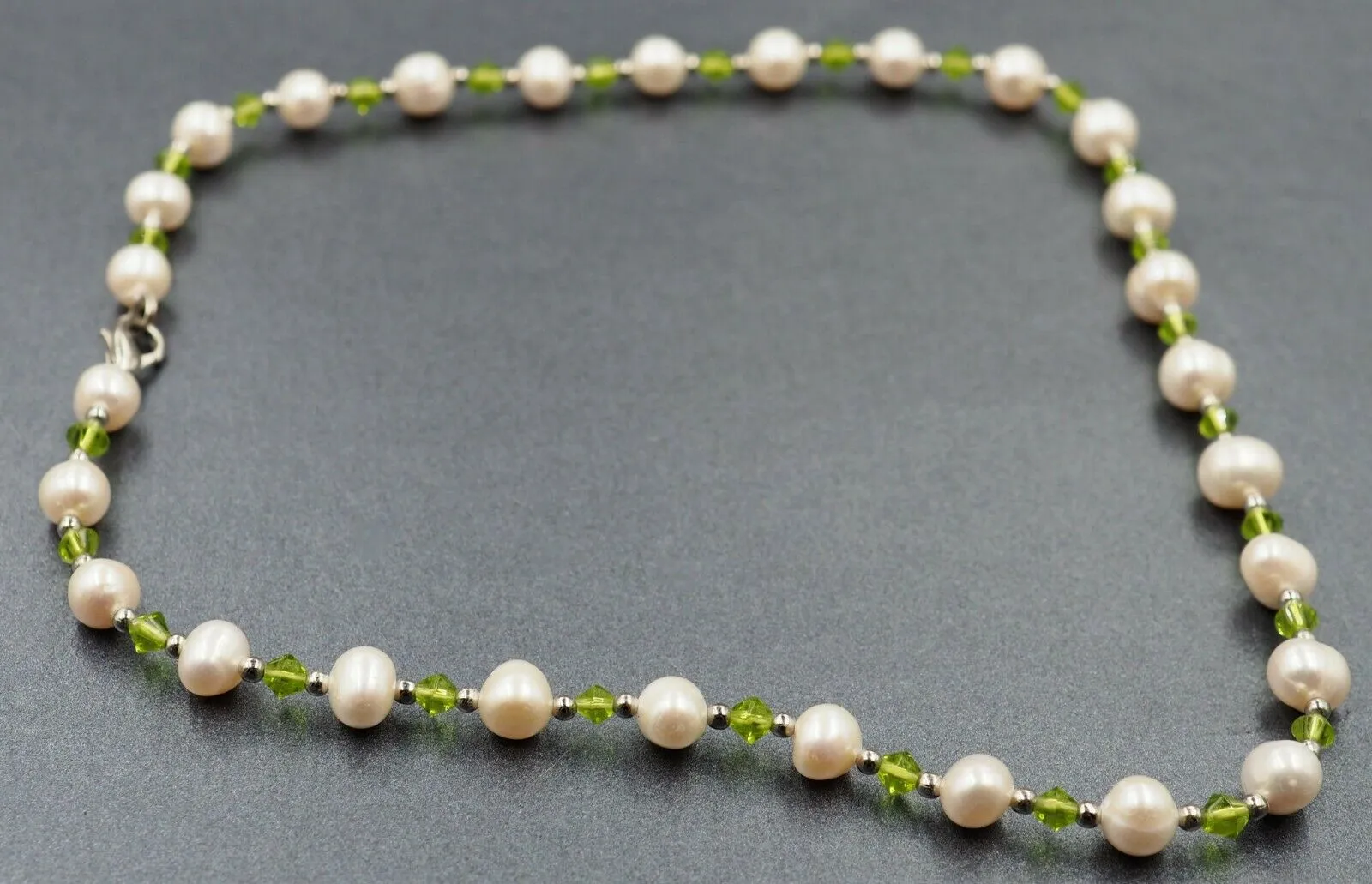 Freshwater Pearl & Green Glass Rhinestone Beaded Necklace