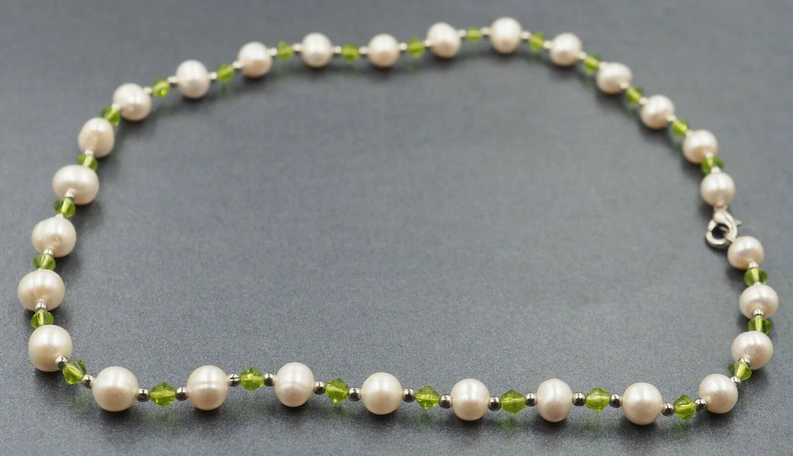 Freshwater Pearl & Green Glass Rhinestone Beaded Necklace