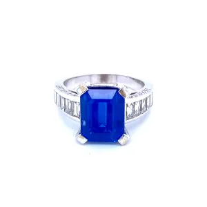 GIA Certified 6.59 Carat Sapphire Diamond Gold Ring