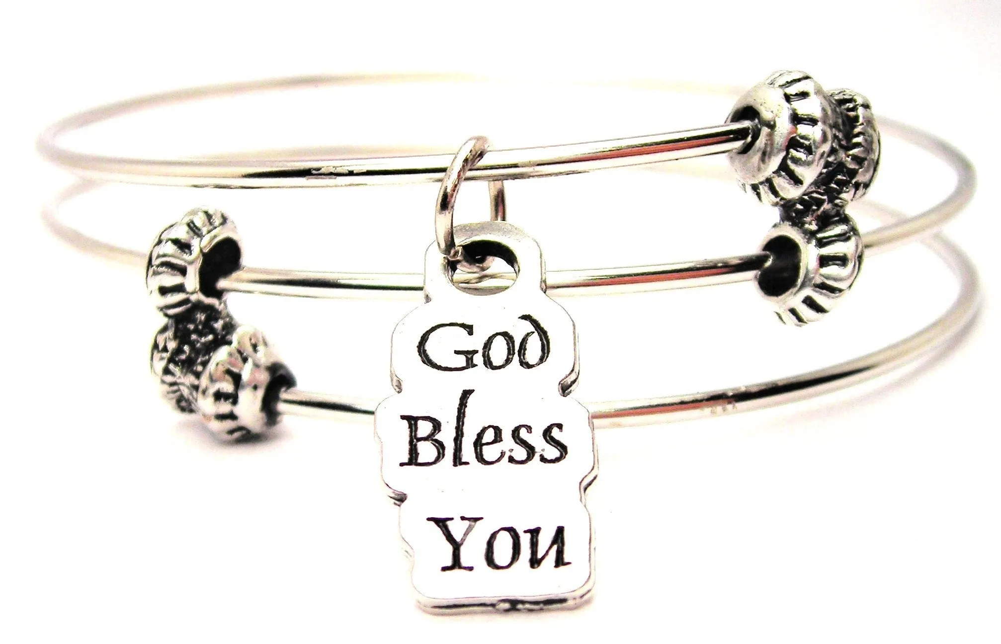 God Bless You Triple Style Expandable Bangle Bracelet