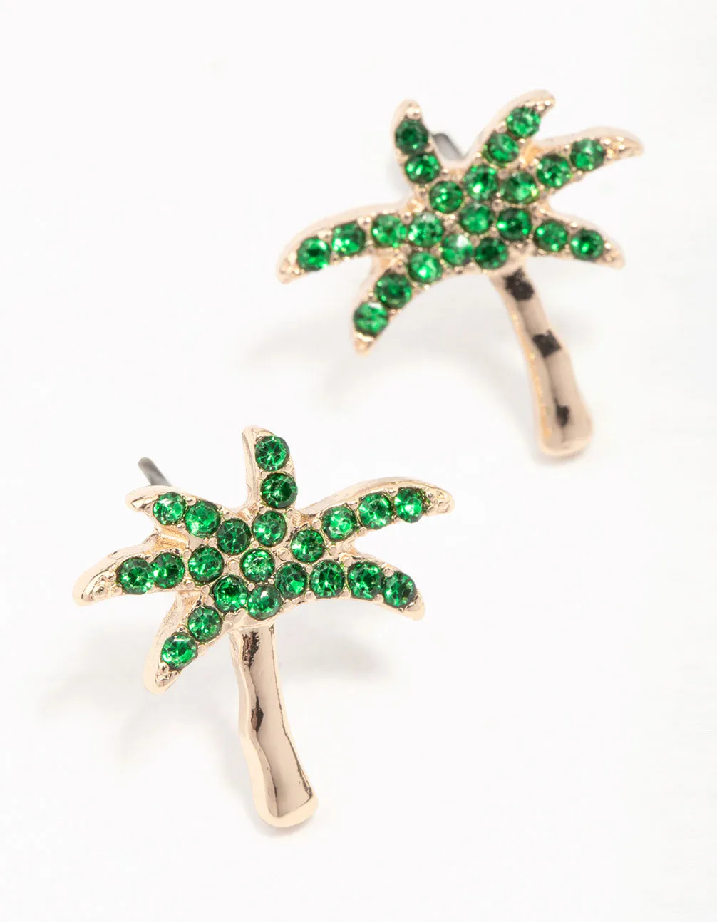 Gold & Green Palm Tree Stud Earrings