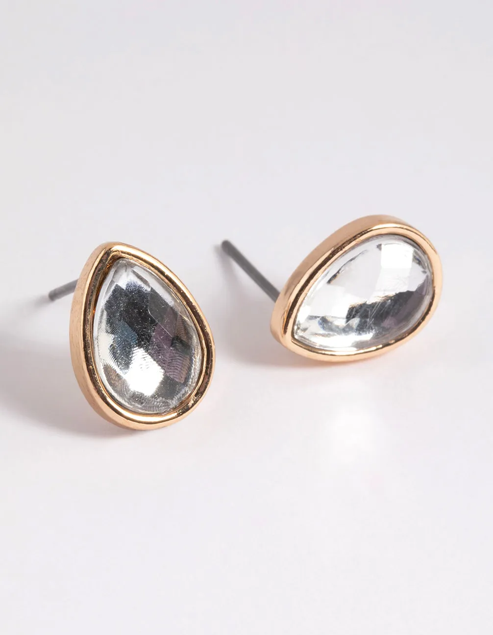 Gold Diamante Pear Stud Earrings