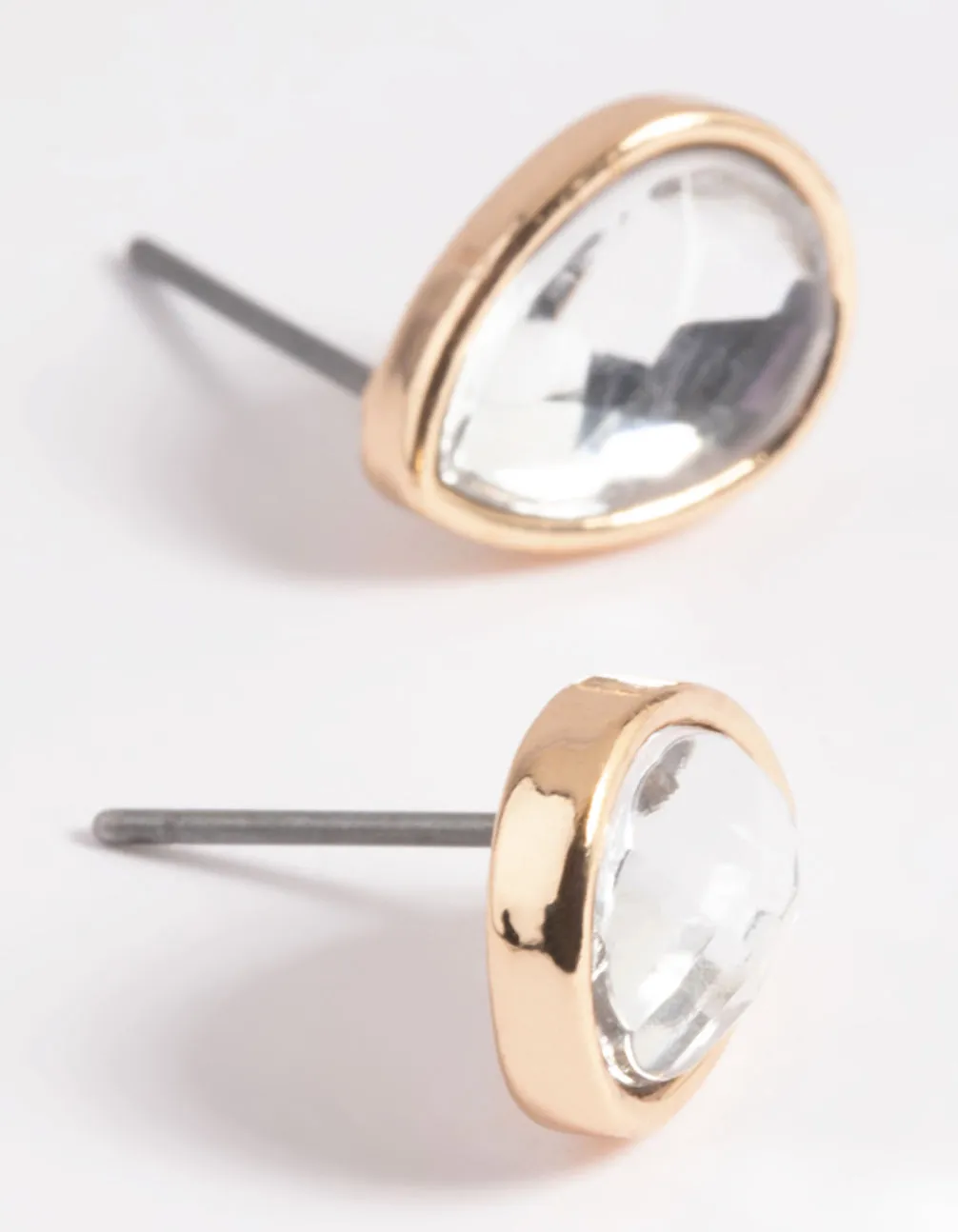 Gold Diamante Pear Stud Earrings