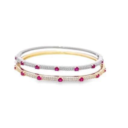 Gold Filled Bangle with Ruby / Emerald and White Pave CZ Stones