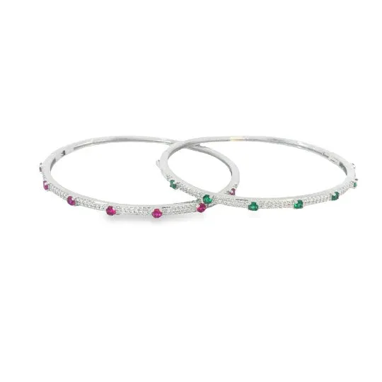 Gold Filled Bangle with Ruby / Emerald and White Pave CZ Stones