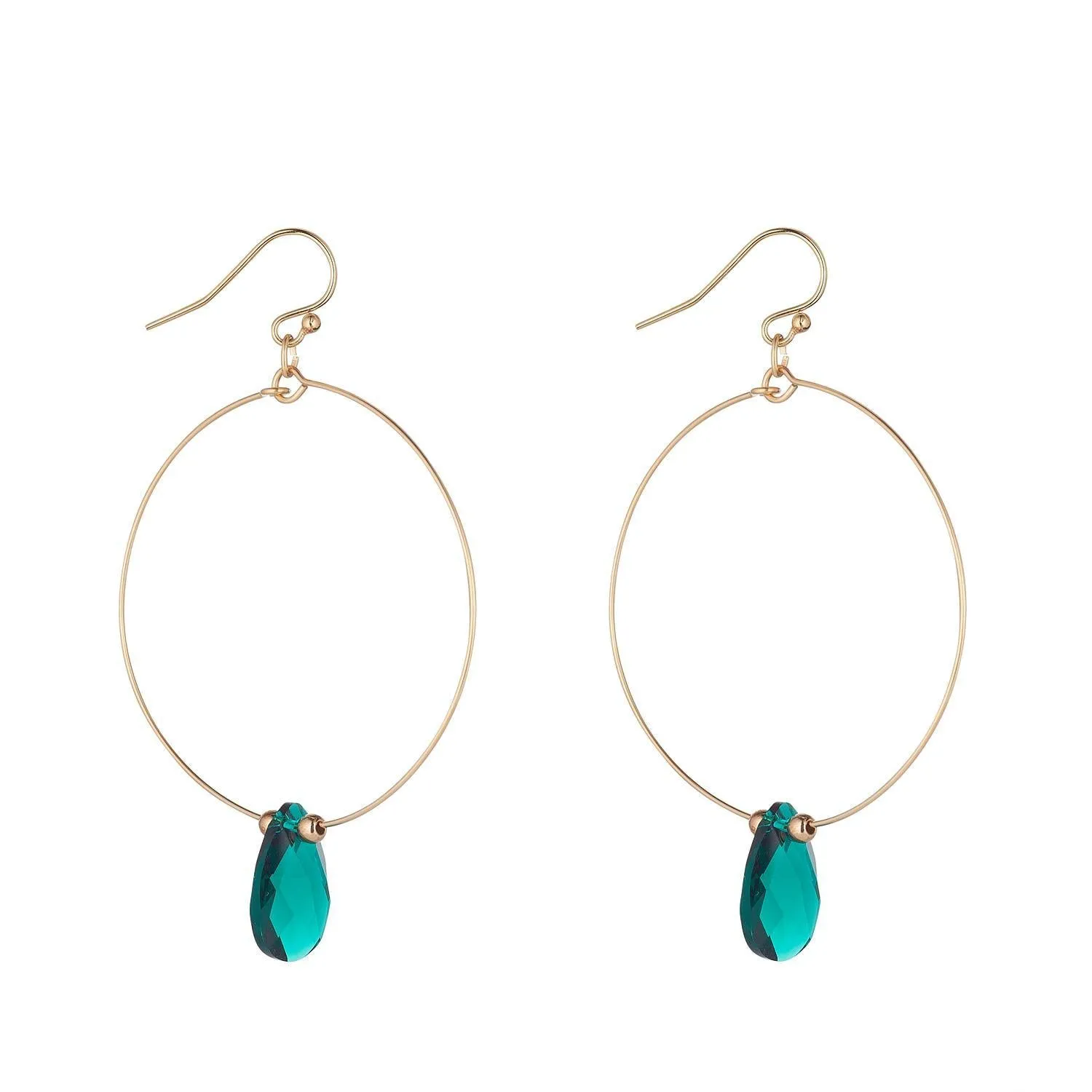 Gold Filled Emerald Green Crystal Teardrop Hoop Earrings