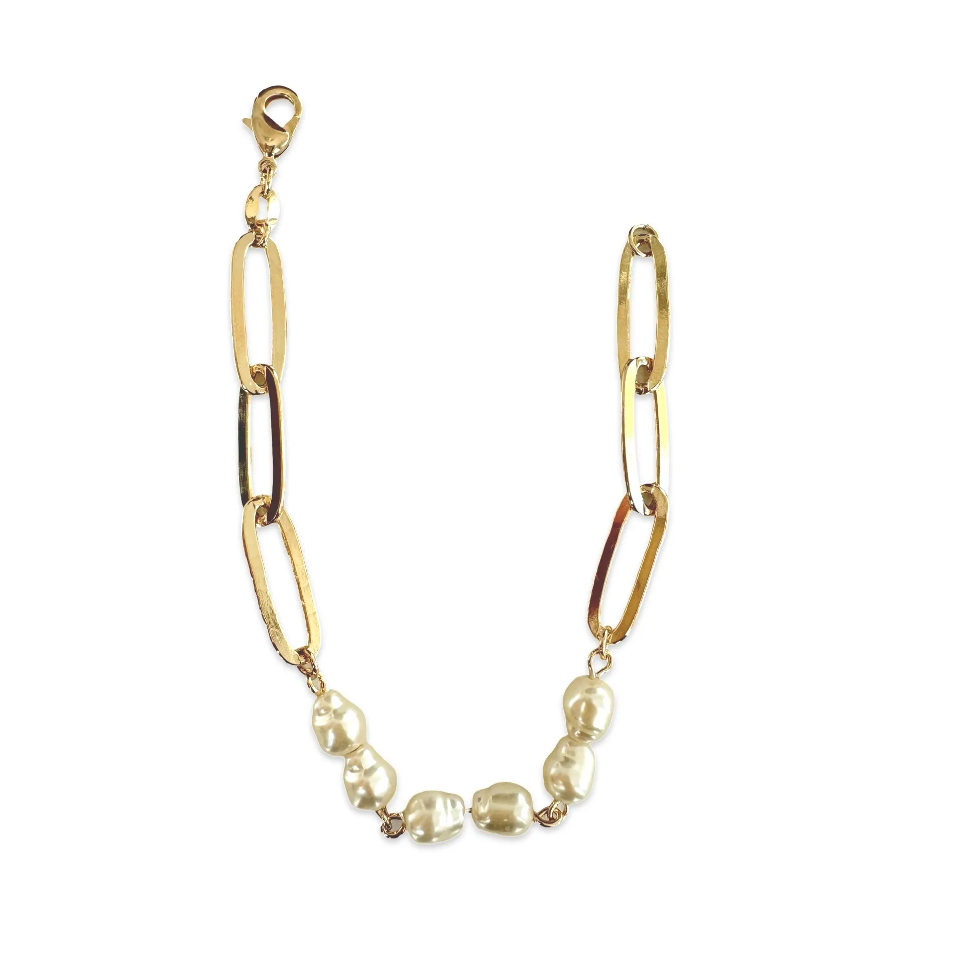 Gold Filled Pearl Chain Link Bracelet