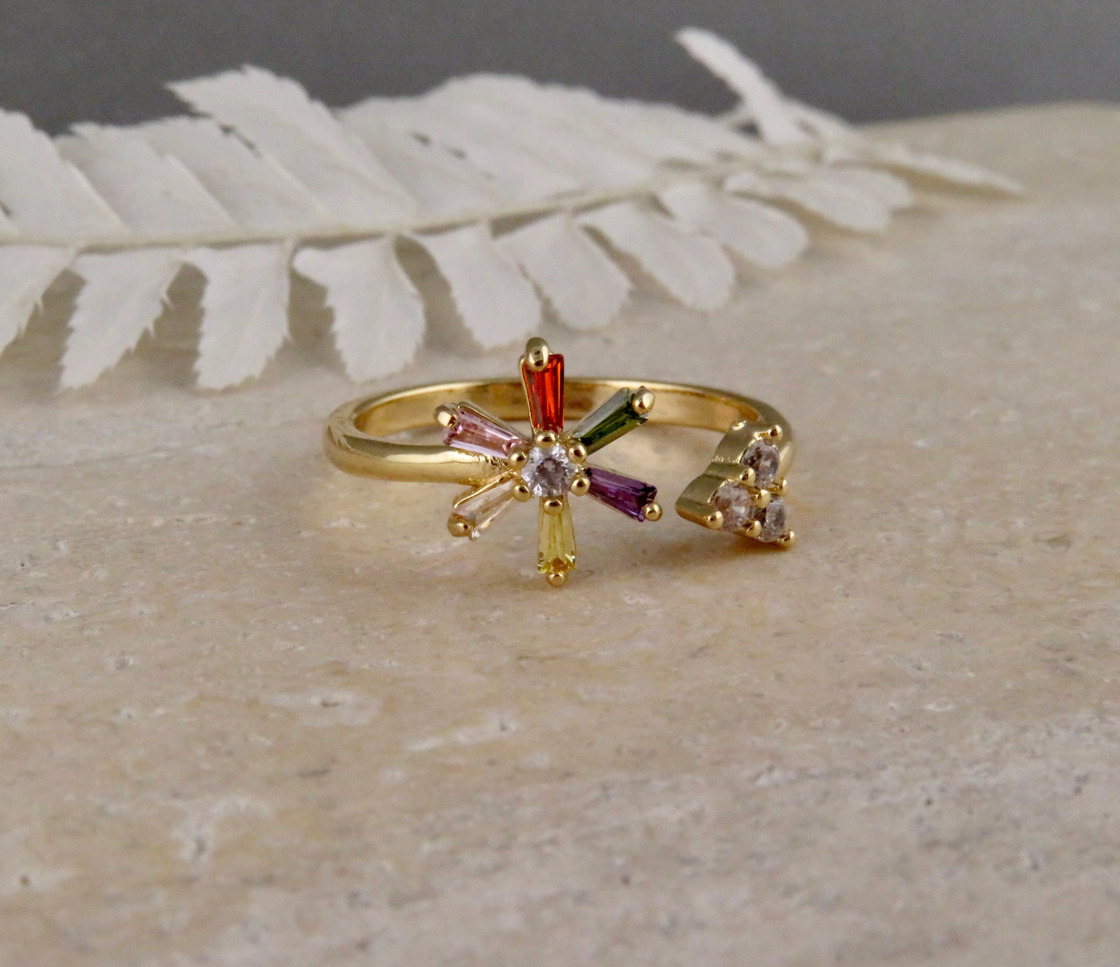 Gold Pave Flower Ring - Adjustable