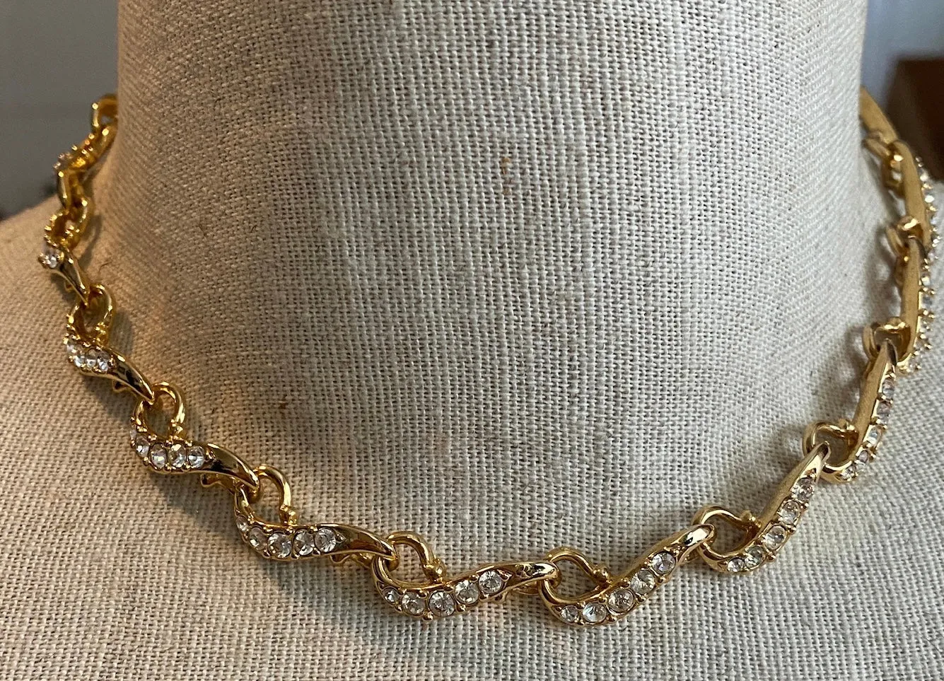 Gold Plated Crystal Row Swarovski Collar Necklace