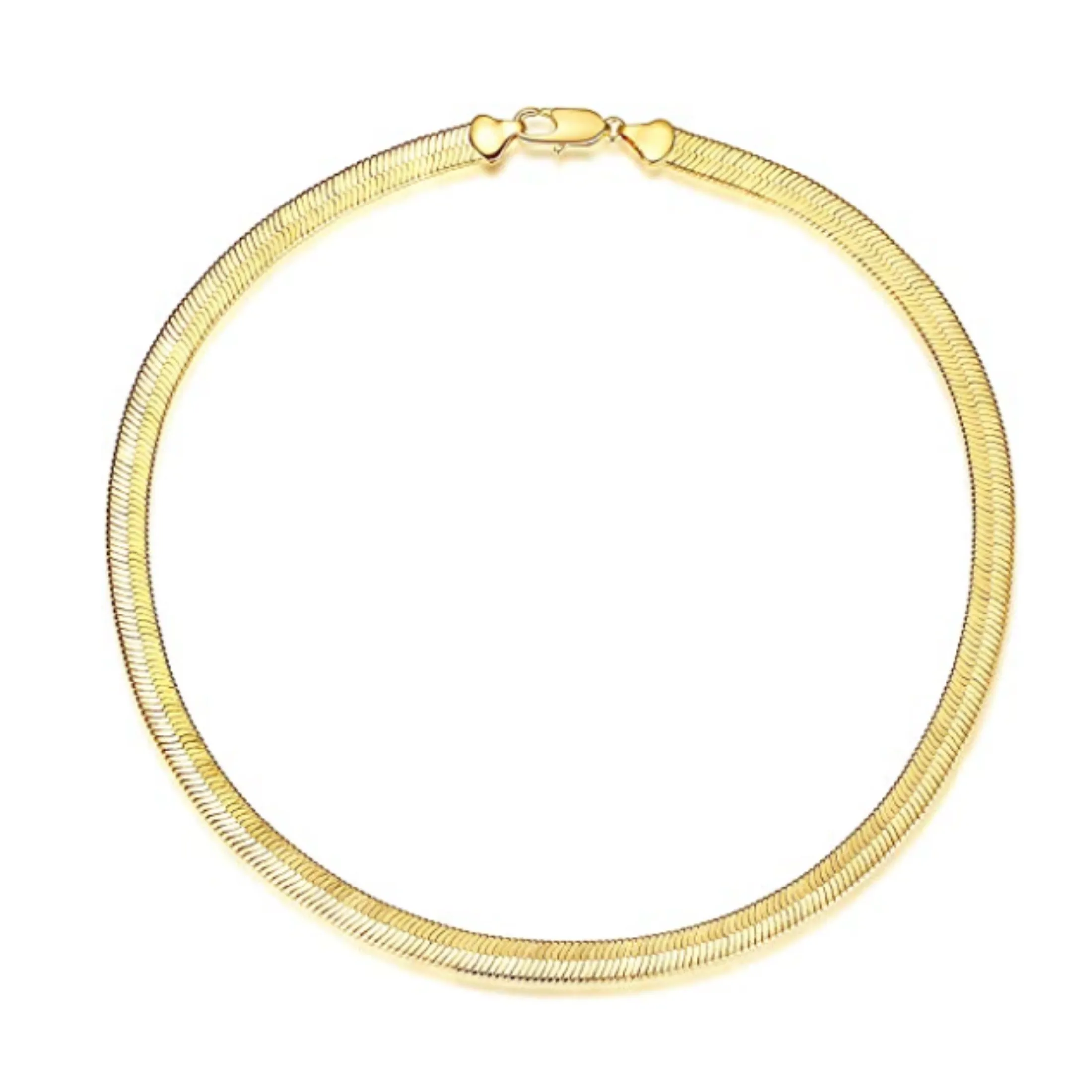 Gold Snake Chain Necklace Flat Herringbone Choker for Women 18 Inch