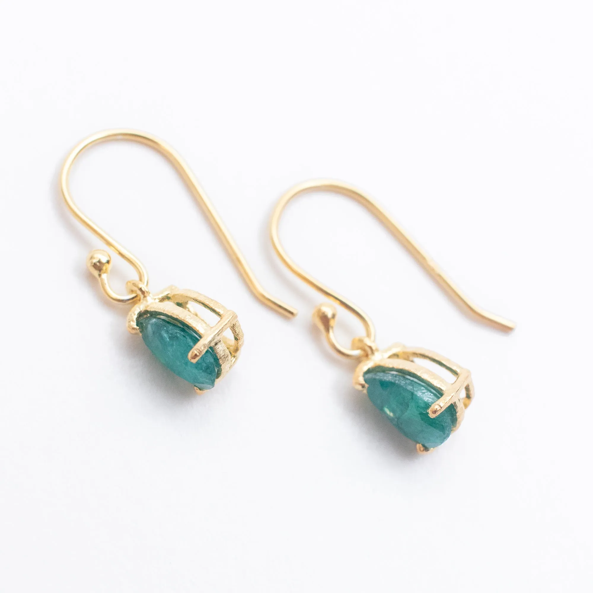 Gold Vermeil Raw Emerald Teardrop Earrings