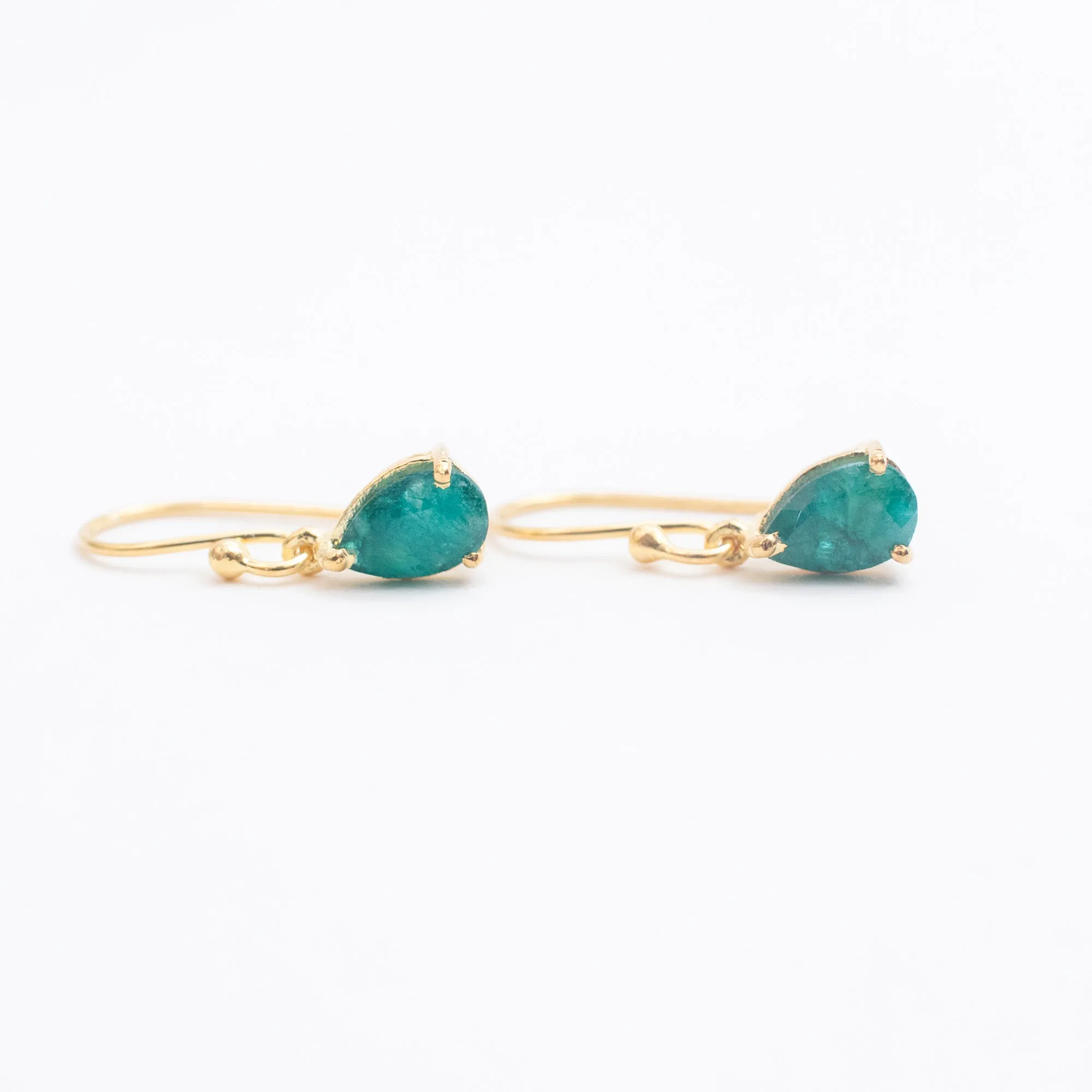 Gold Vermeil Raw Emerald Teardrop Earrings