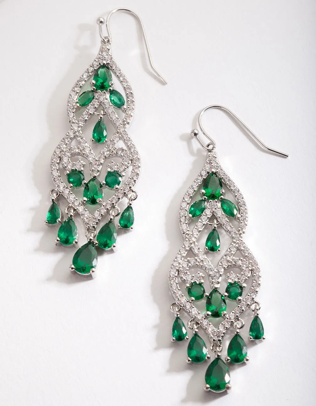 Green Cubic Zirconia Drop Earrings