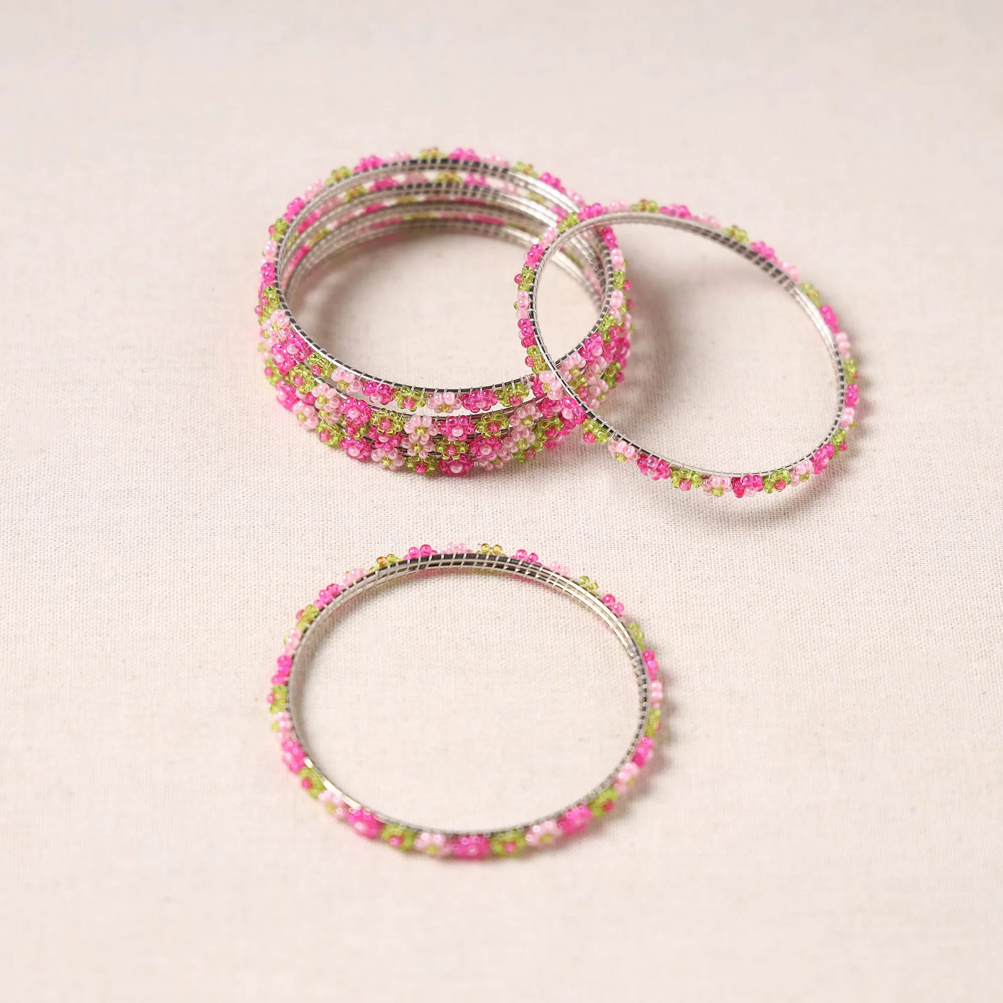 Hapur Flower Beadwork Bangles by Aagaz (Set of 6) 04