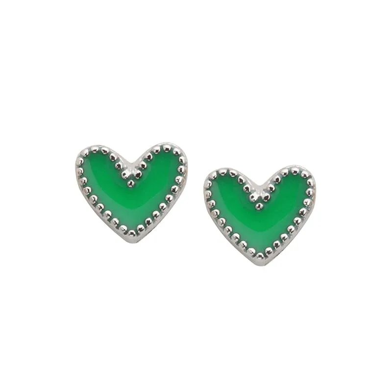 Heart Stud Earrings In Green