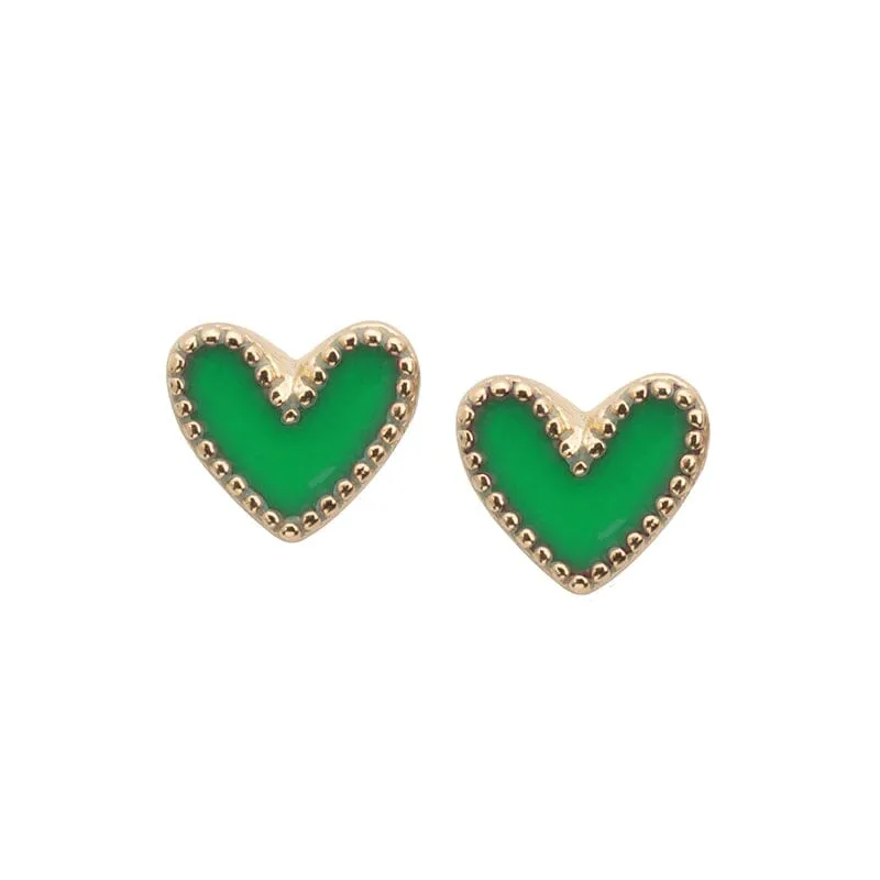 Heart Stud Earrings In Green