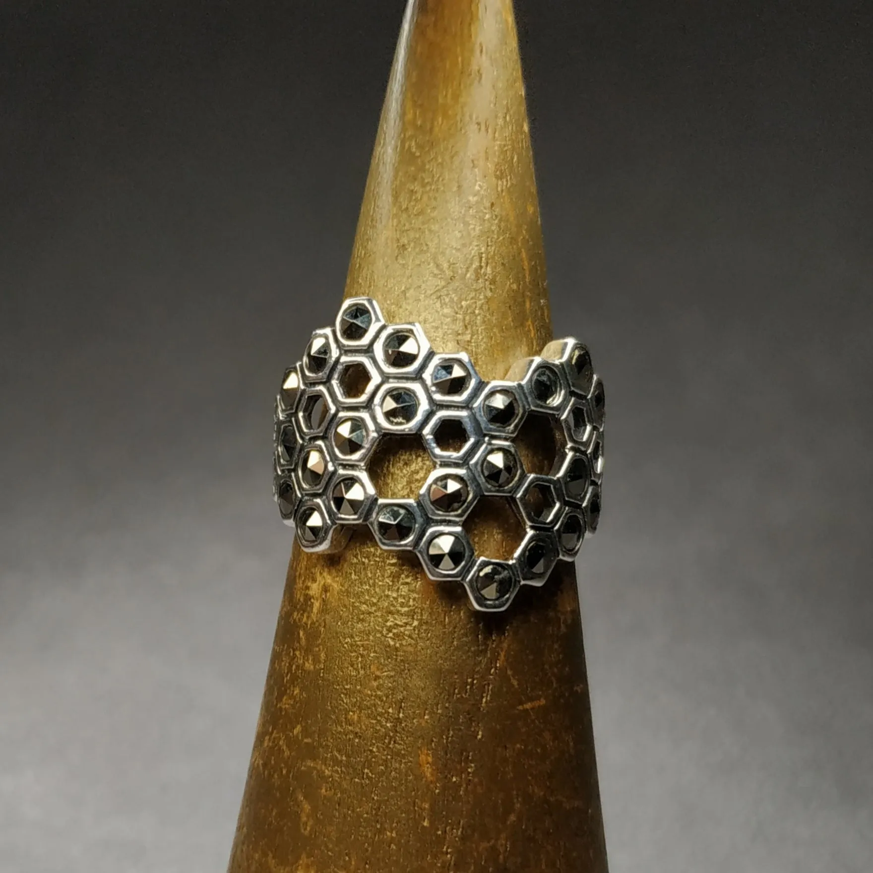 Honeycomb Ring in Silver Marcasite