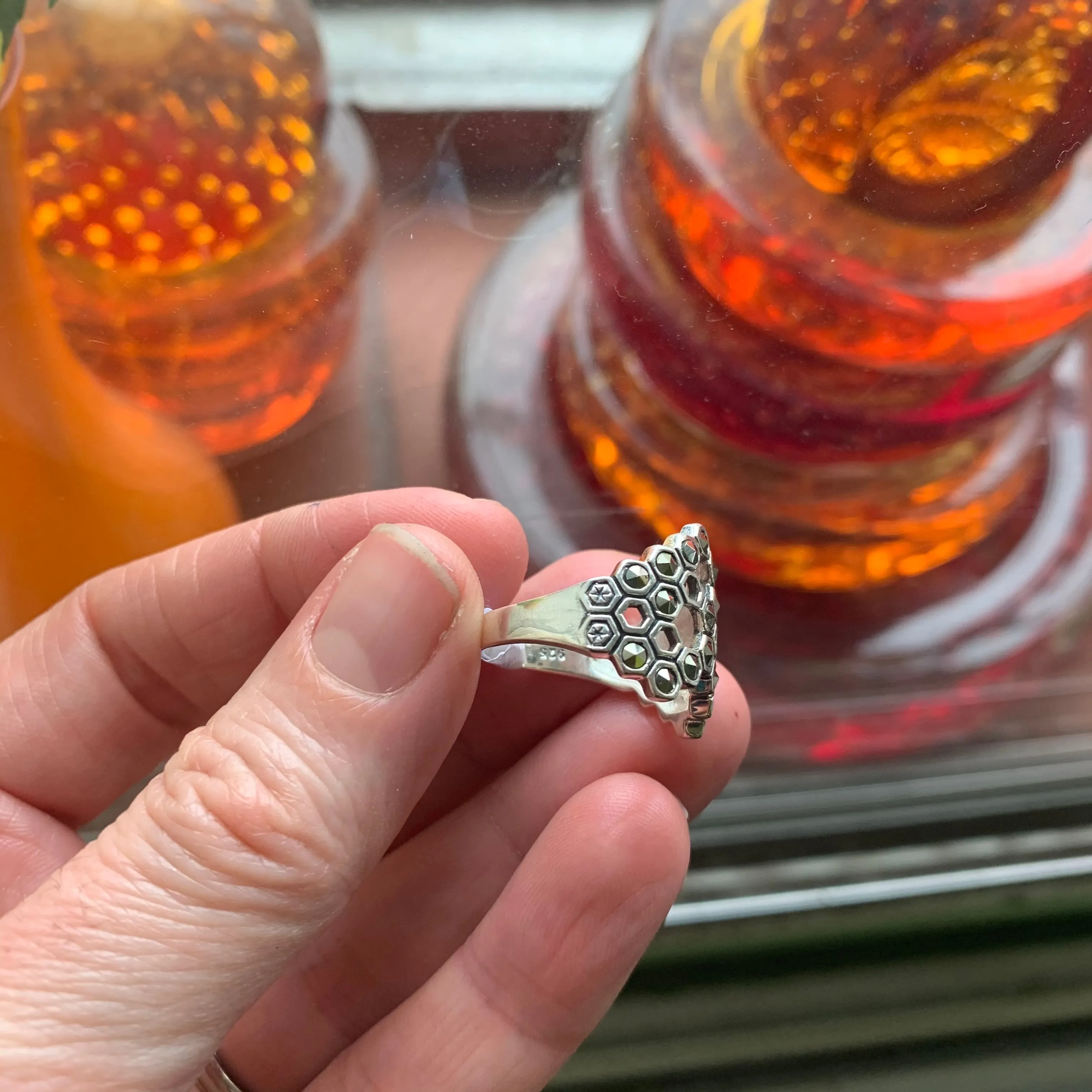 Honeycomb Ring in Silver Marcasite