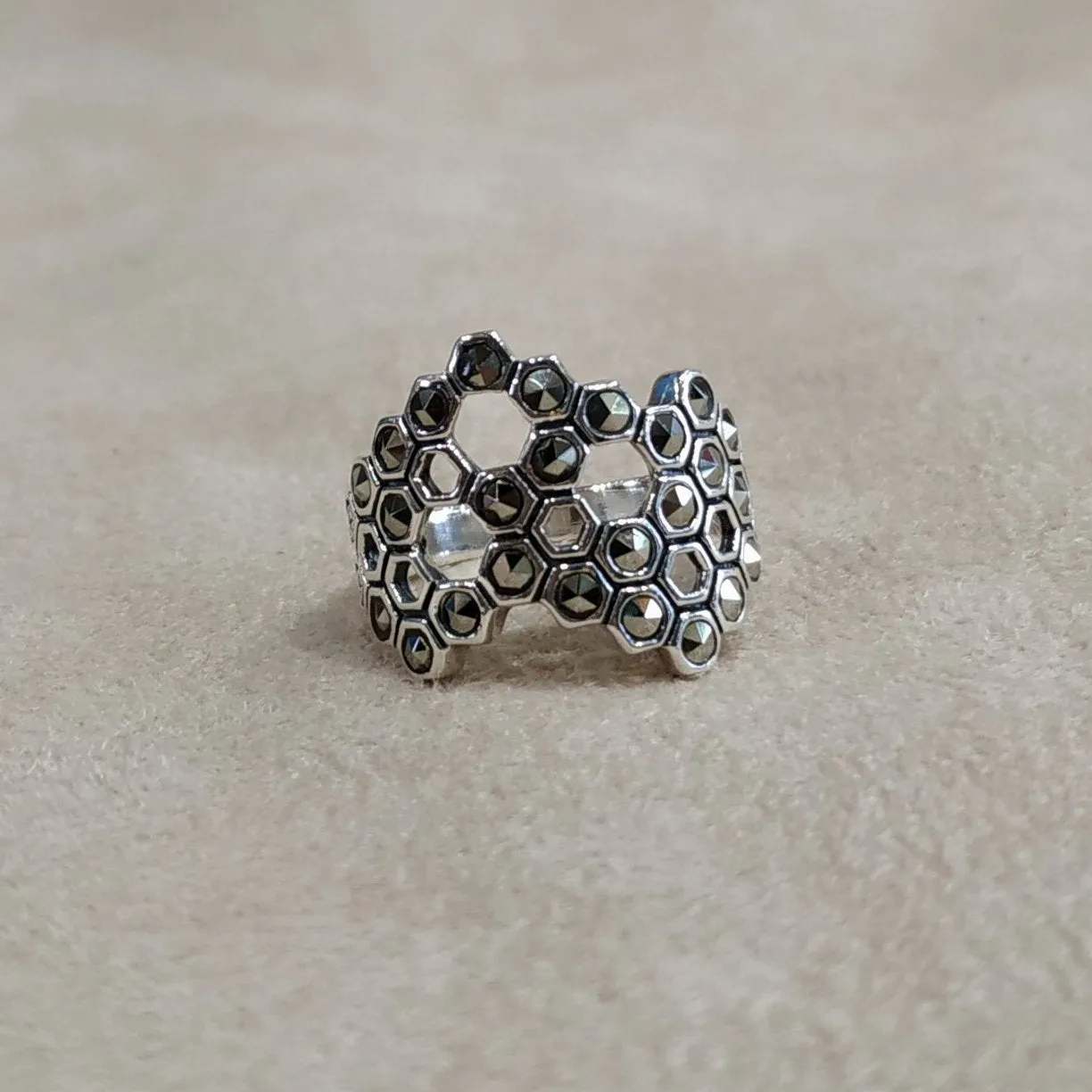 Honeycomb Ring in Silver Marcasite