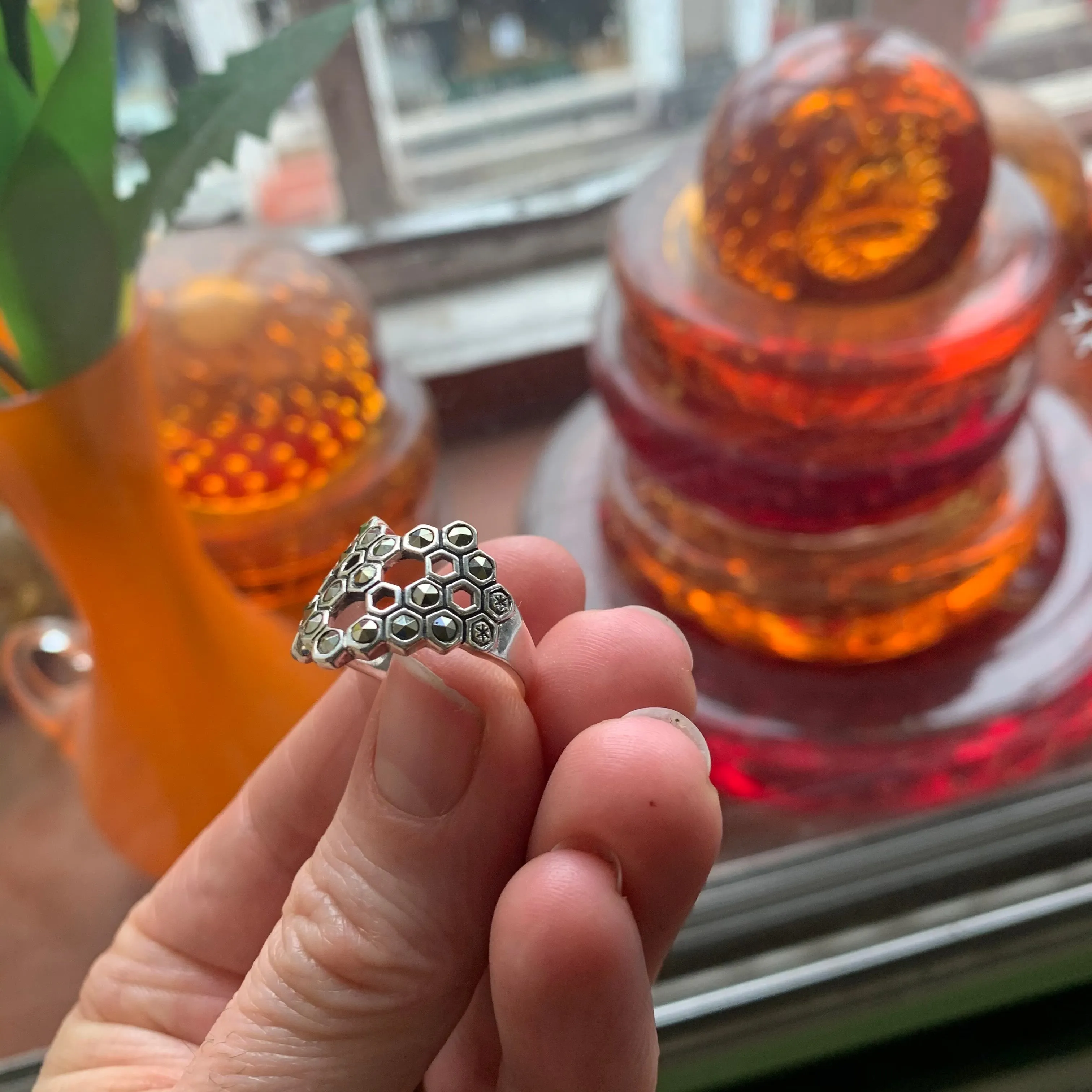 Honeycomb Ring in Silver Marcasite